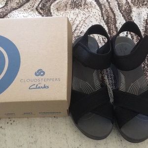 Black strappy wedge sandals